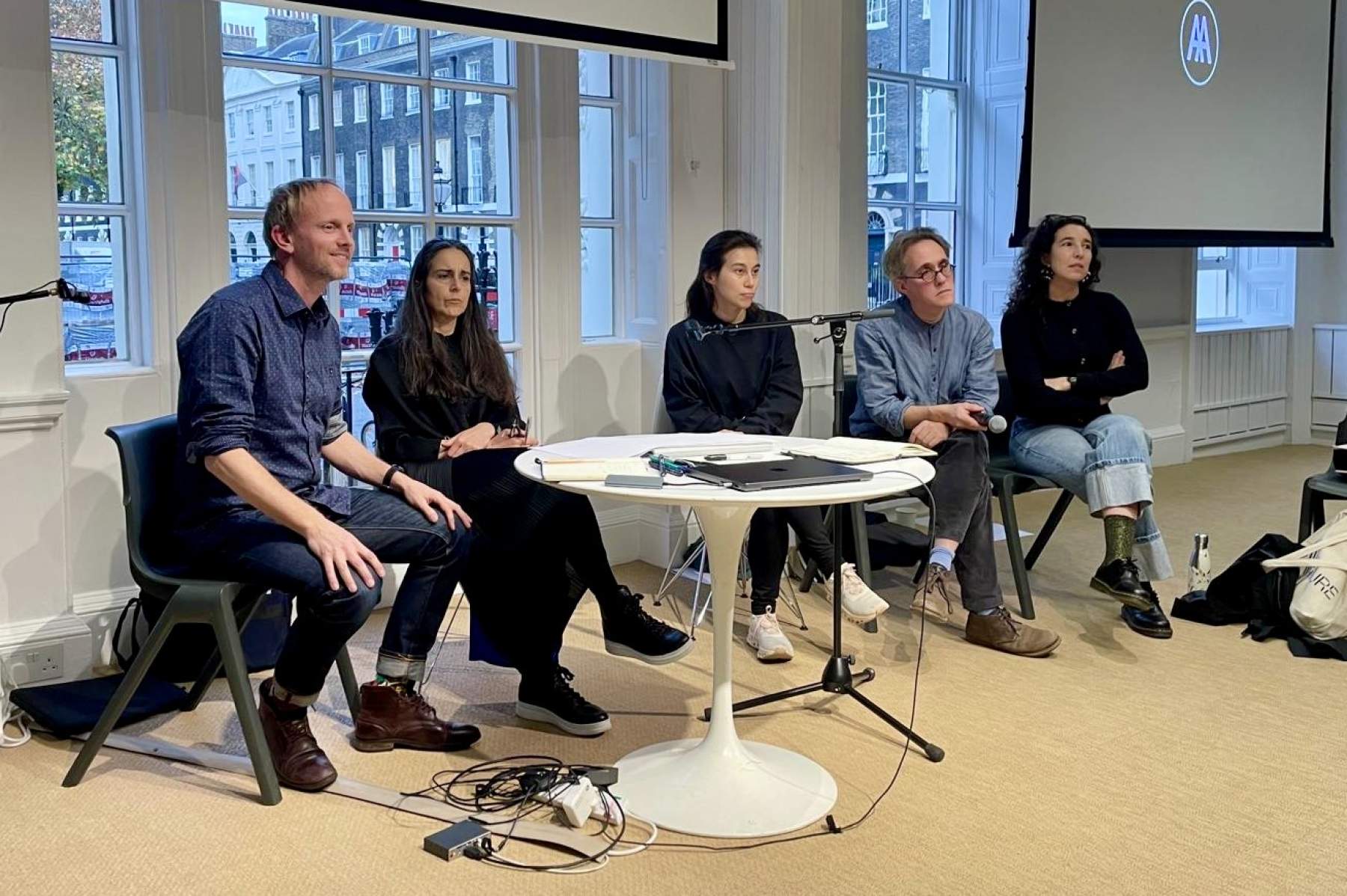 Second-year students at the AA in November 2025 came together for a roundtable discussion exploring what a truly sustainable future could look like.Hosted by the Environmental & Technical Studies programme, the conversation bridged innovation, responsibility and design for changing world.With Giles Bruce, Camilla Rock, Dalia Frontini, Joana Carla Soares Gonçalves and Tom Raymont.